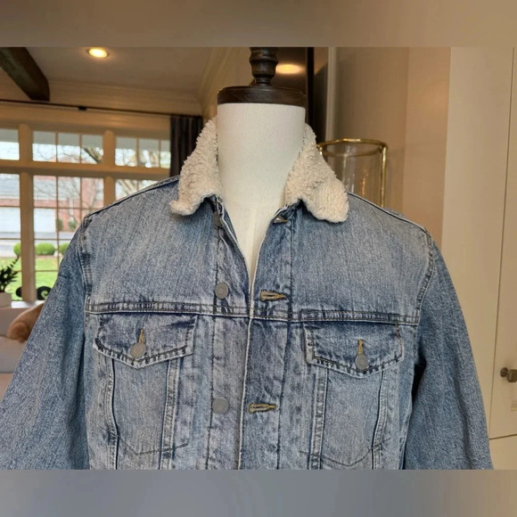 H&M Men’s Denim Stonewashed Trucker Sherpa Collar Jacket Size M Fully Lined - Picture 2 of 15